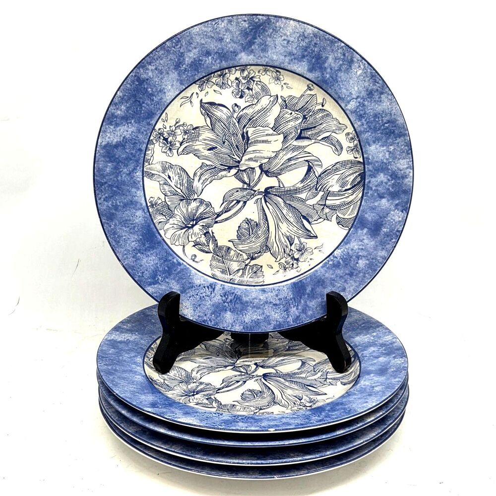 Waverly Blue Garden Toile 8 1/8" Salad Plates Fine Stoneware Floral Bundle of 5